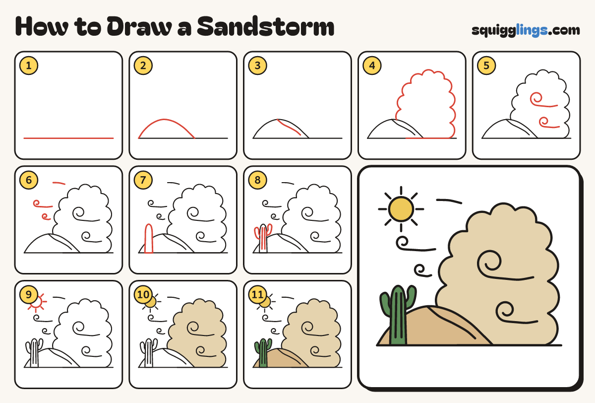 How to Draw a Sandstorm step by step: all 11 steps in one picture
