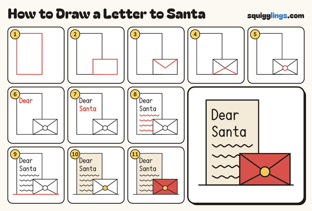 How to Draw a Letter to Santa step by step: all 11 steps in one picture