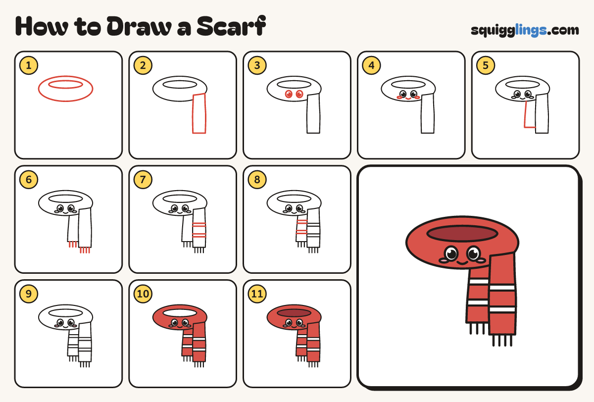 How to Draw a Scarf step by step: all 11 steps in one picture