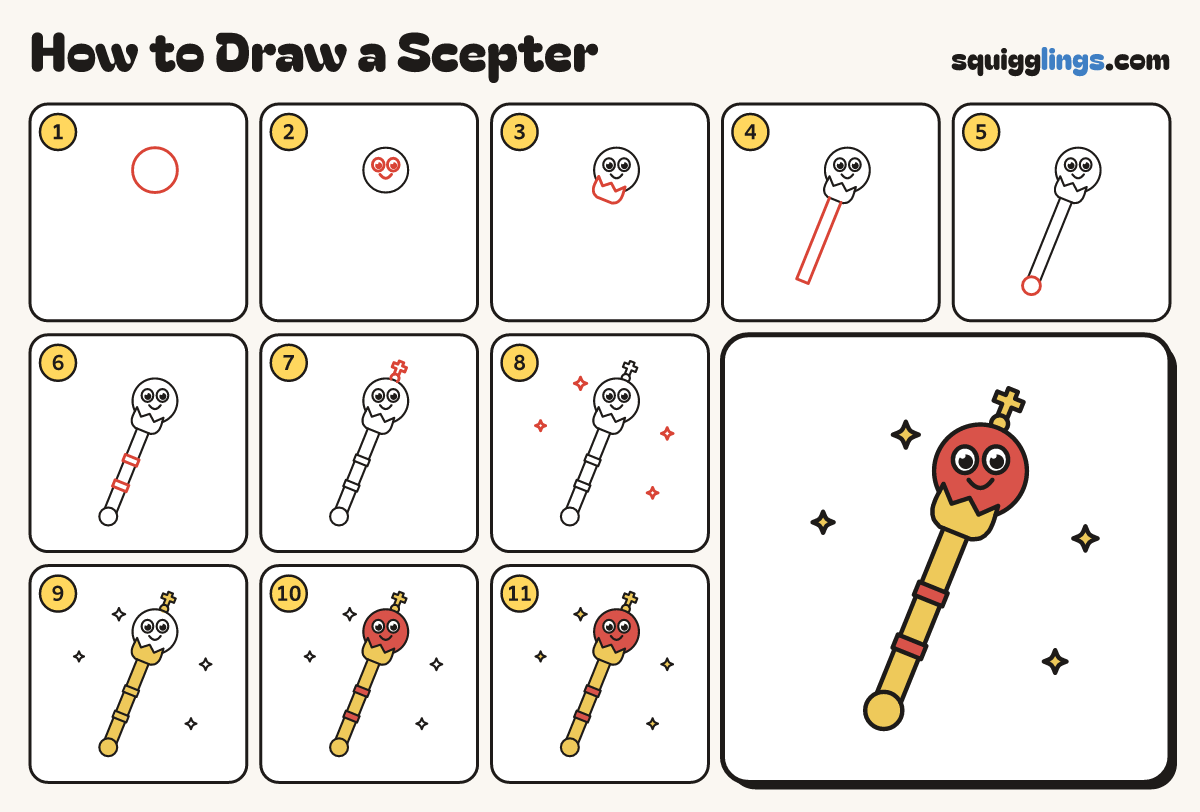 How to Draw a Scepter step by step: all 11 steps in one picture