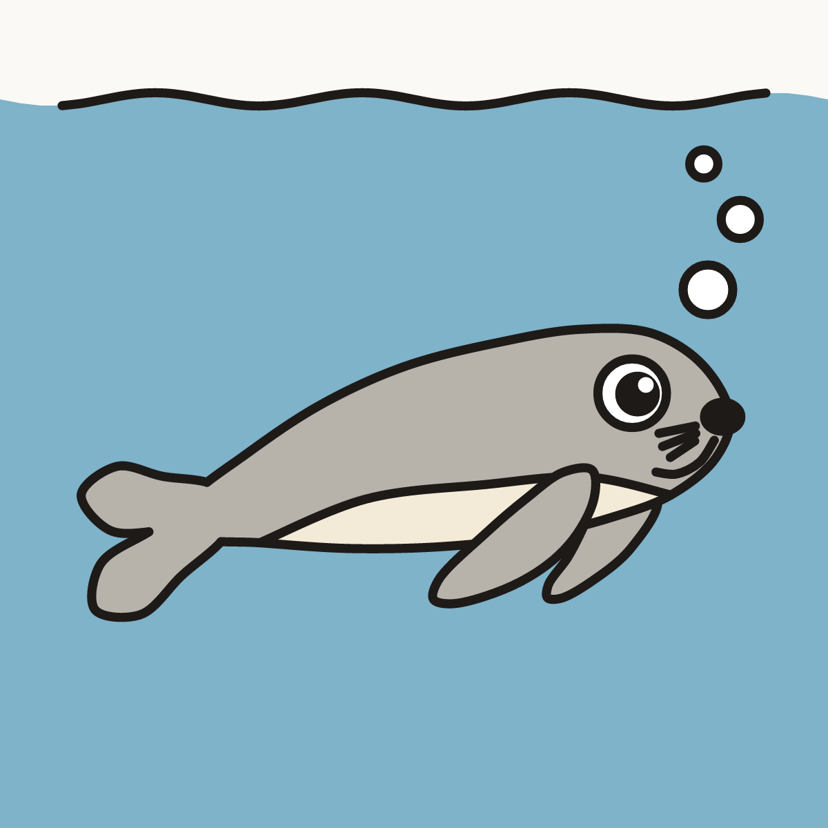Finished drawing of a seal swimming