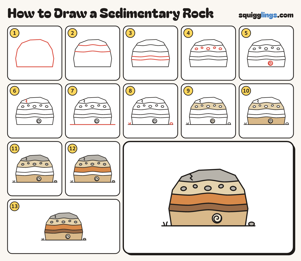 How to Draw a Sedimentary Rock step by step: all 13 steps in one picture