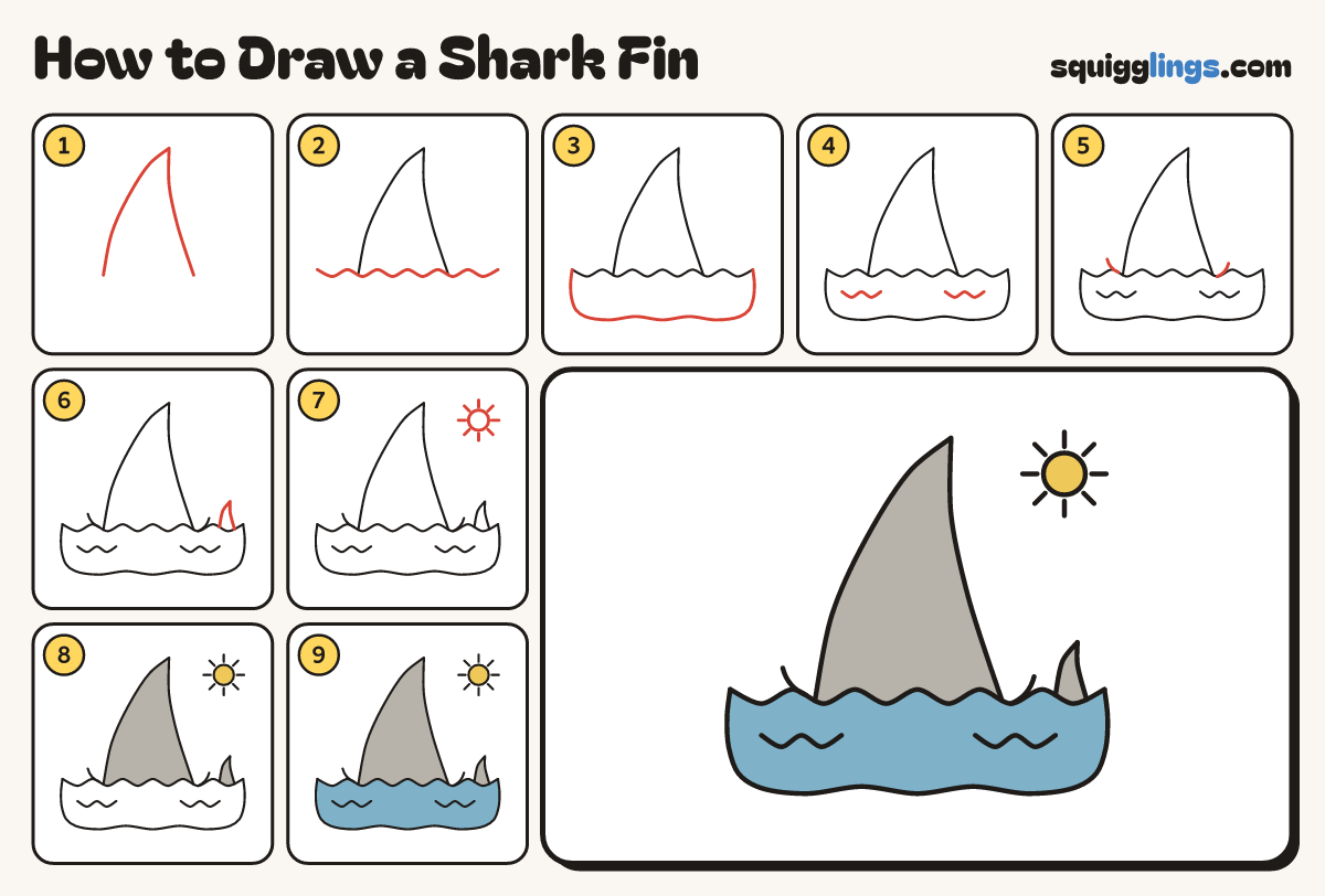 How to Draw a Shark Fin step by step: all 9 steps in one picture