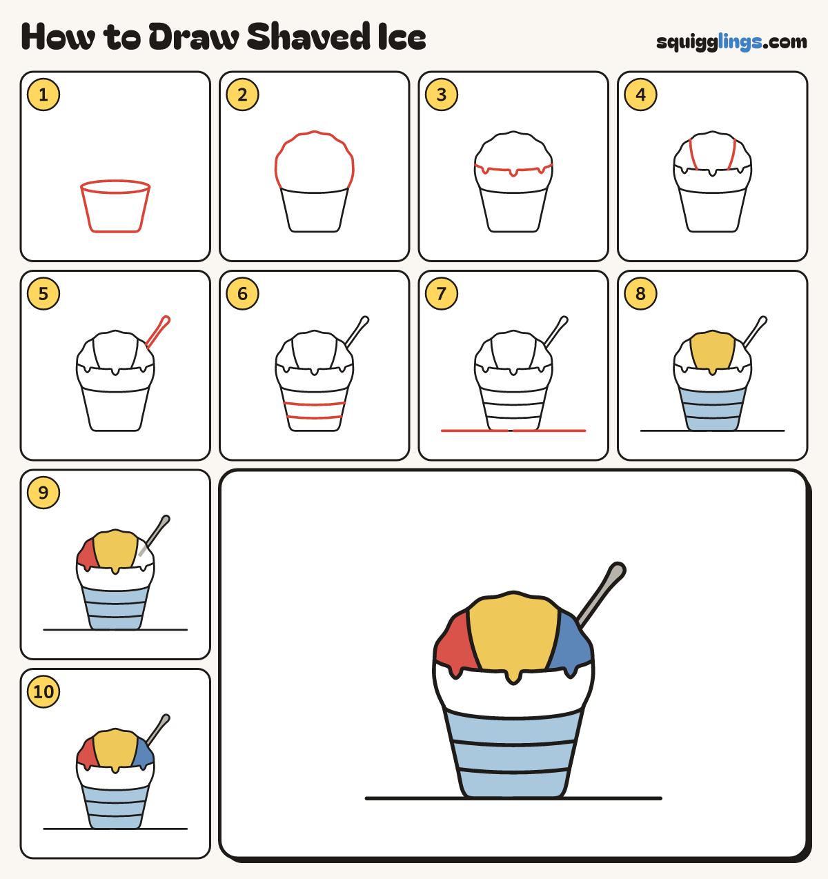 How to Draw Shaved Ice step by step: all 10 steps in one picture