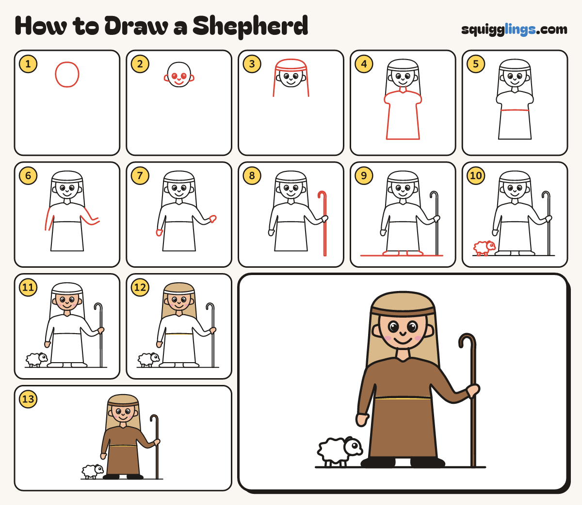 How to Draw a Shepherd step by step: all 13 steps in one picture