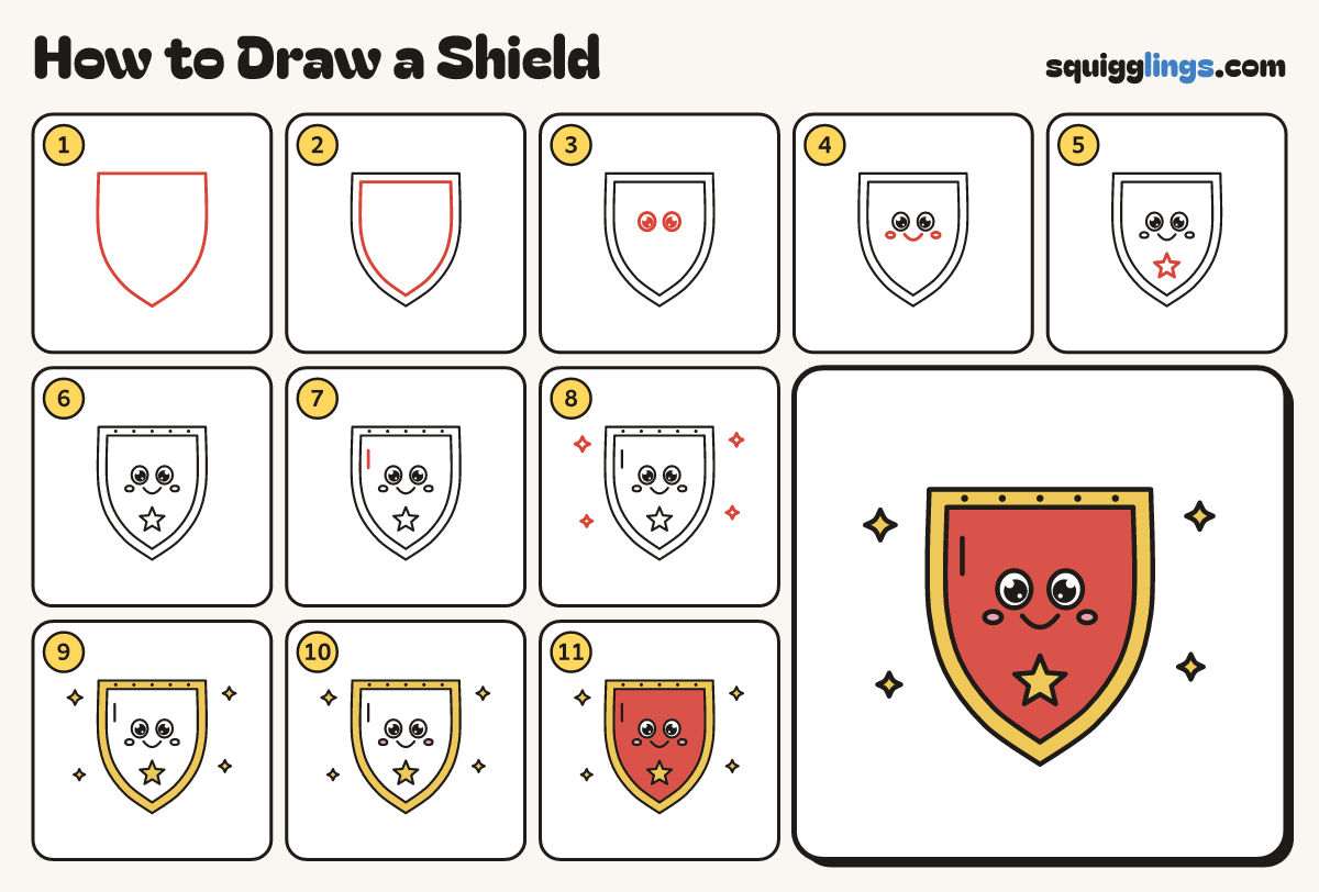 How to Draw a Shield step by step: all 11 steps in one picture