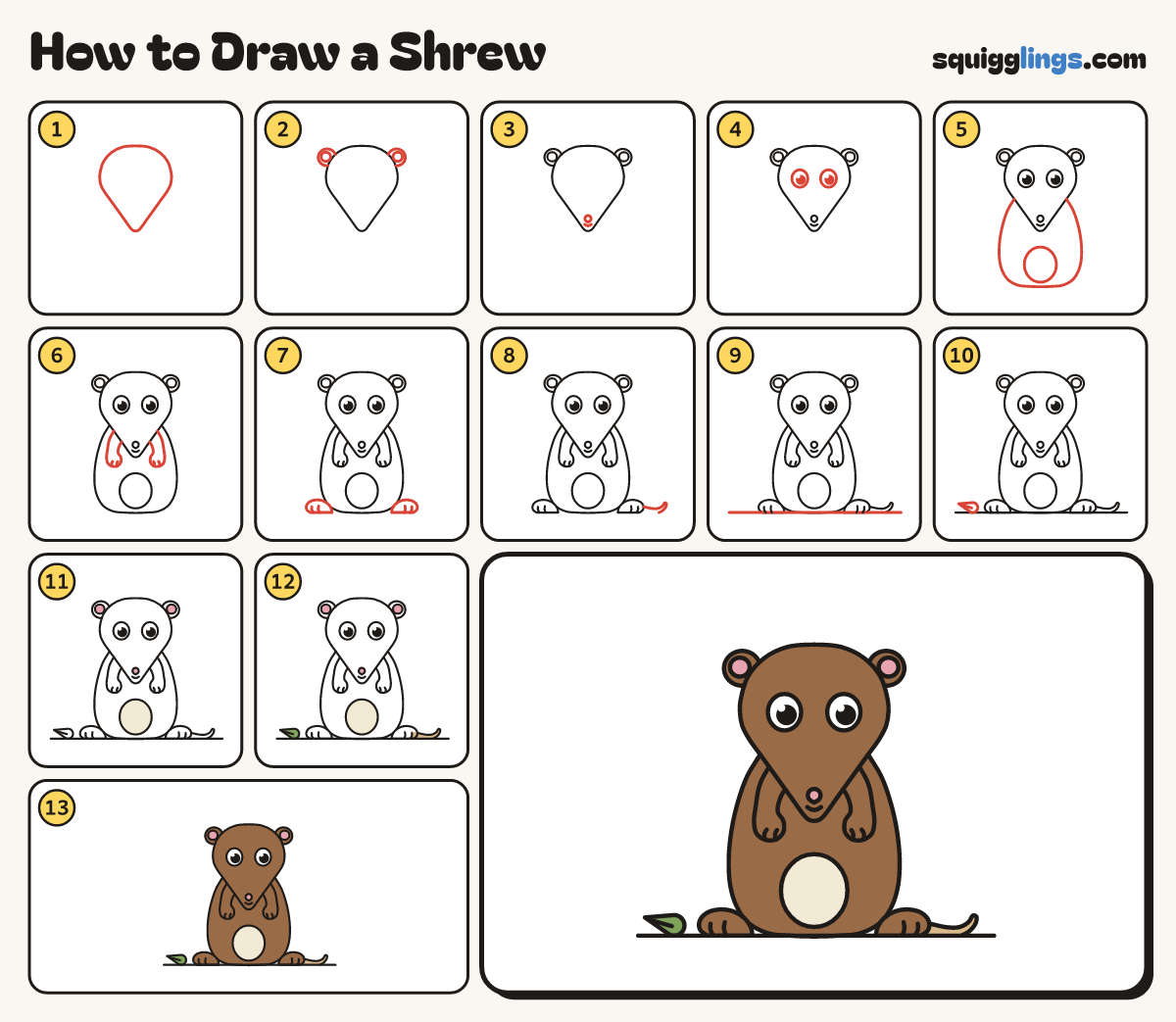 How to Draw a Shrew step by step: all 13 steps in one picture