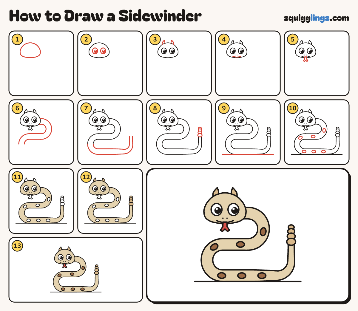 How to Draw a Sidewinder step by step: all 13 steps in one picture