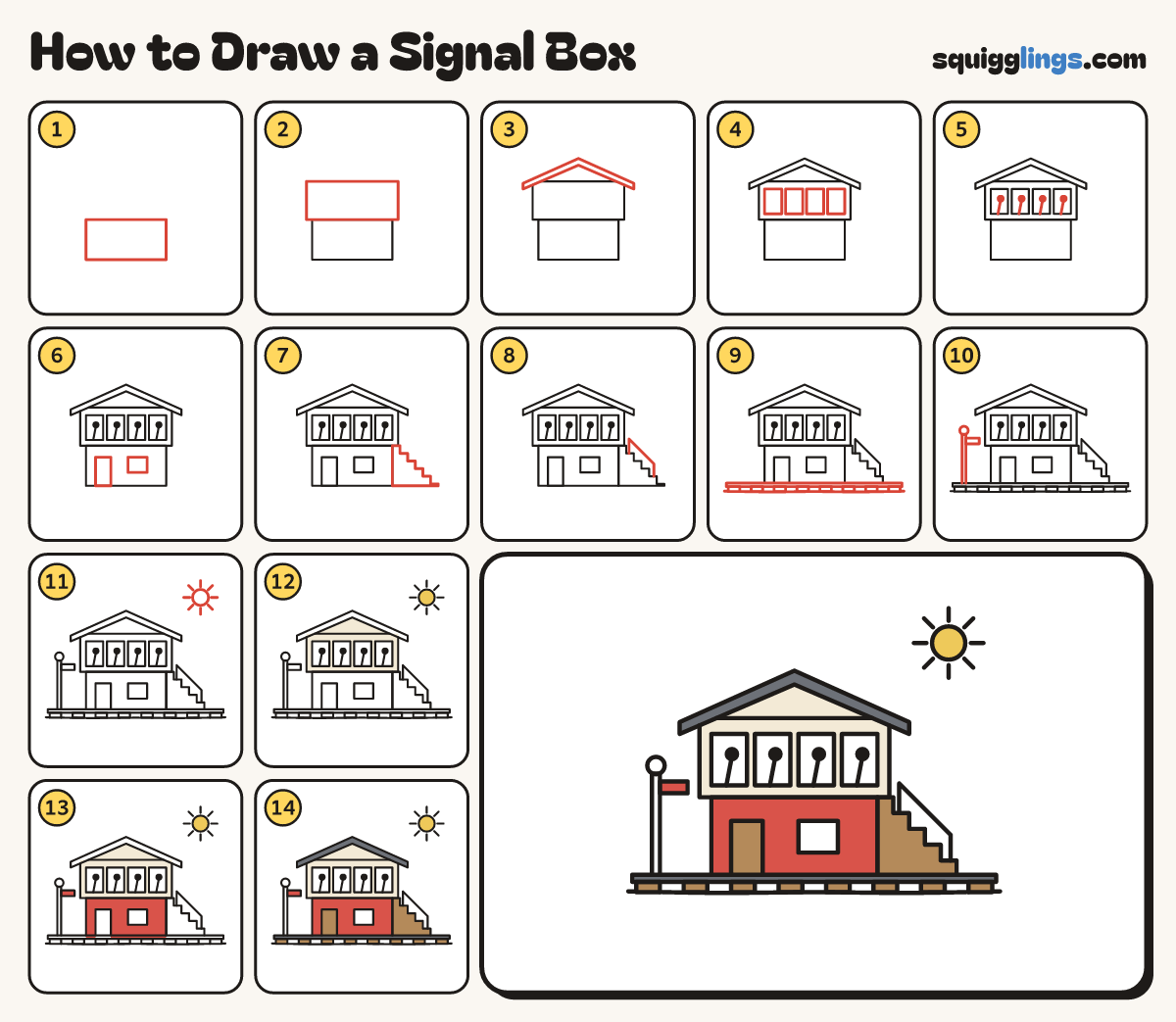 How to Draw a Signal Box step by step: all 14 steps in one picture