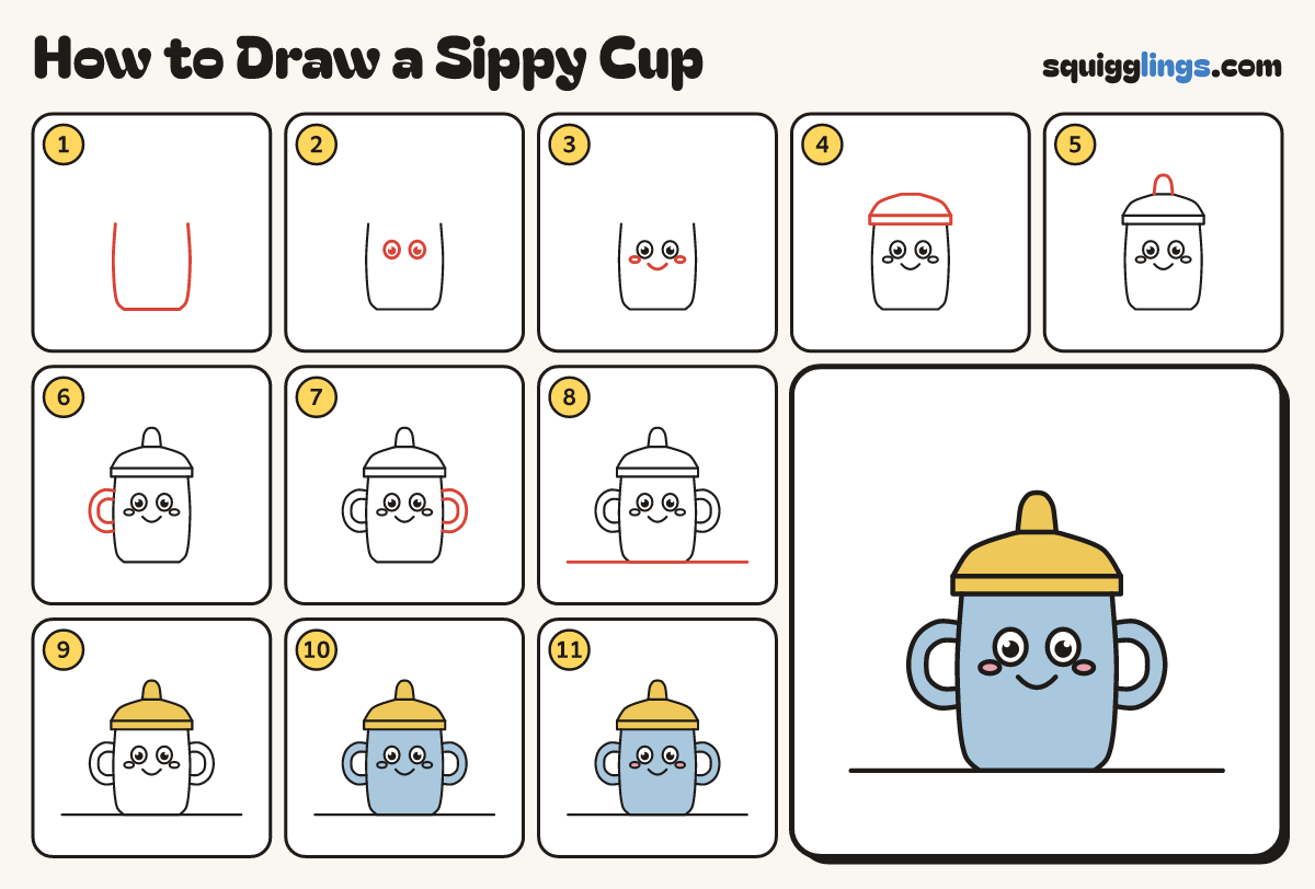 How to Draw a Sippy Cup step by step: all 11 steps in one picture