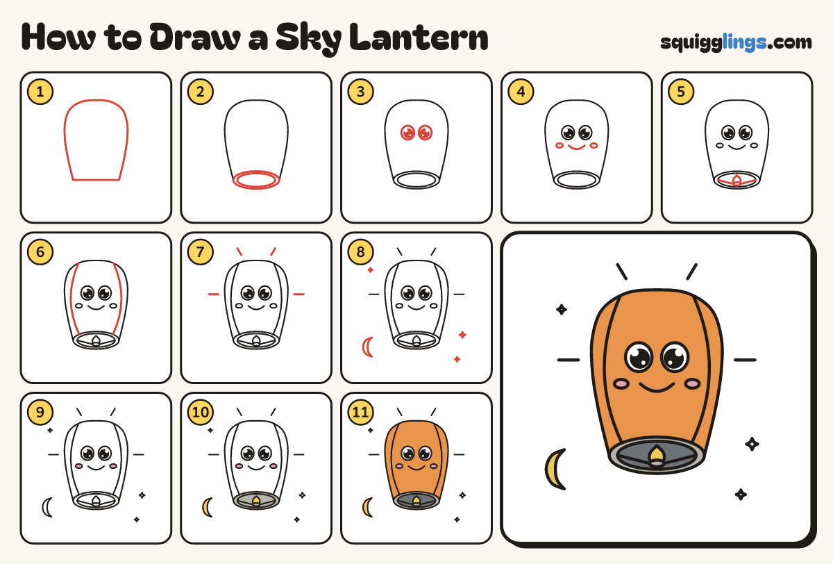 How to Draw a Sky Lantern step by step: all 11 steps in one picture