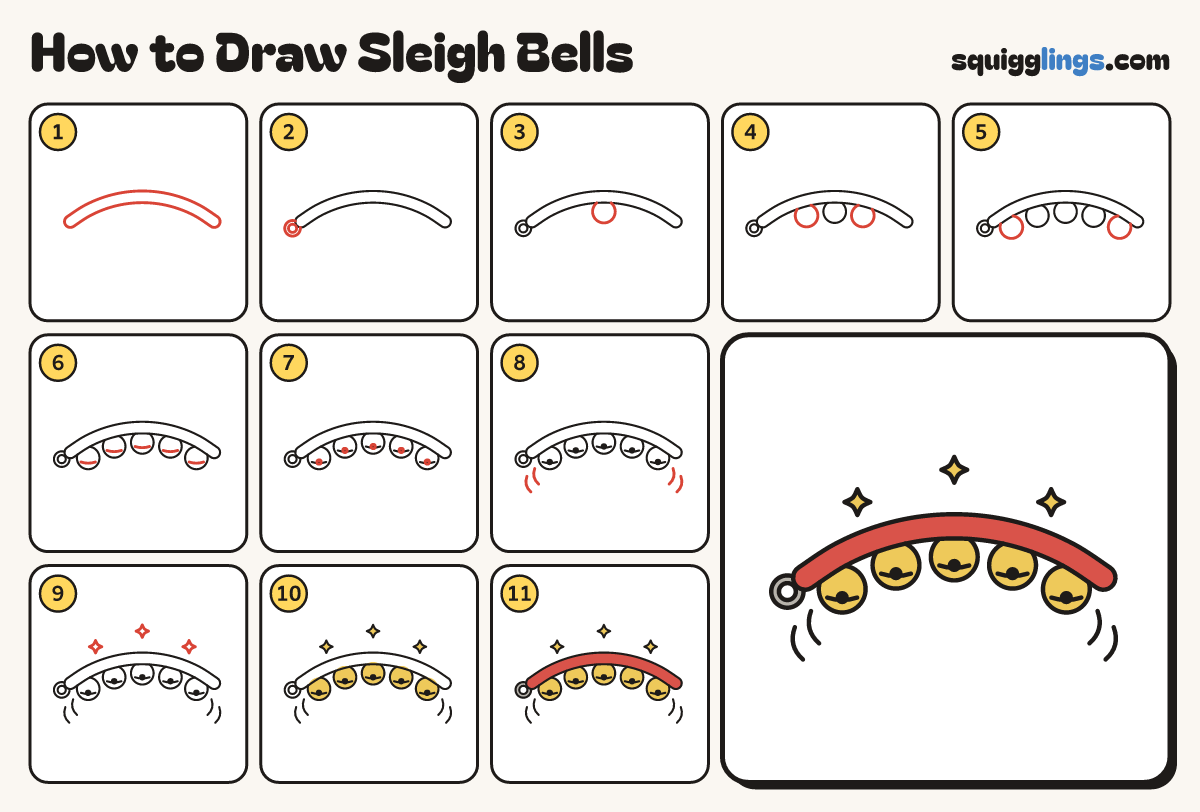 How to Draw Sleigh Bells step by step: all 11 steps in one picture