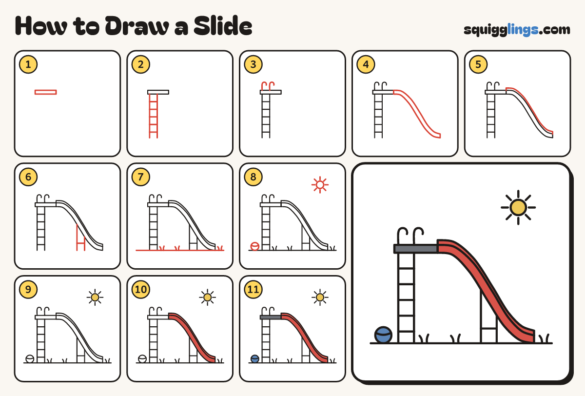 How to Draw a Slide step by step: all 11 steps in one picture