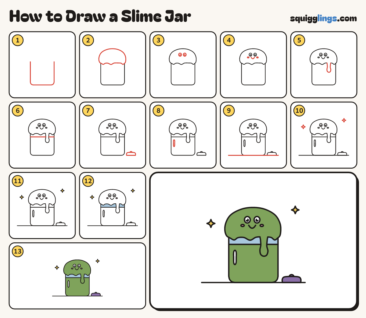 How to Draw a Slime Jar step by step: all 13 steps in one picture