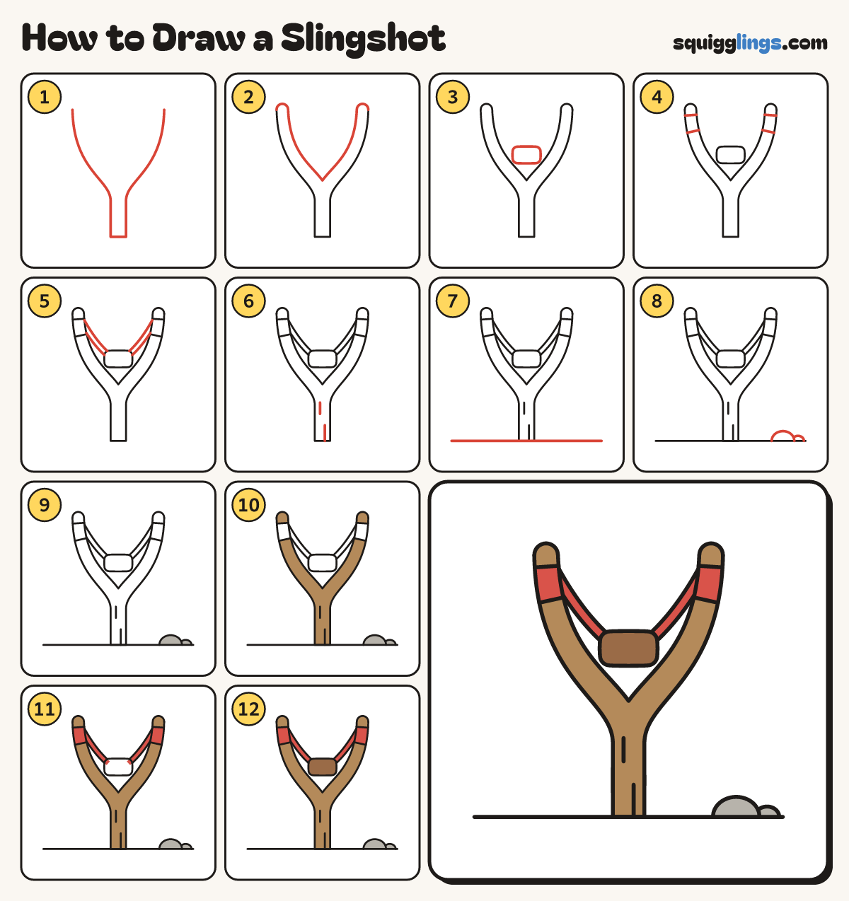 How to Draw a Slingshot step by step: all 12 steps in one picture