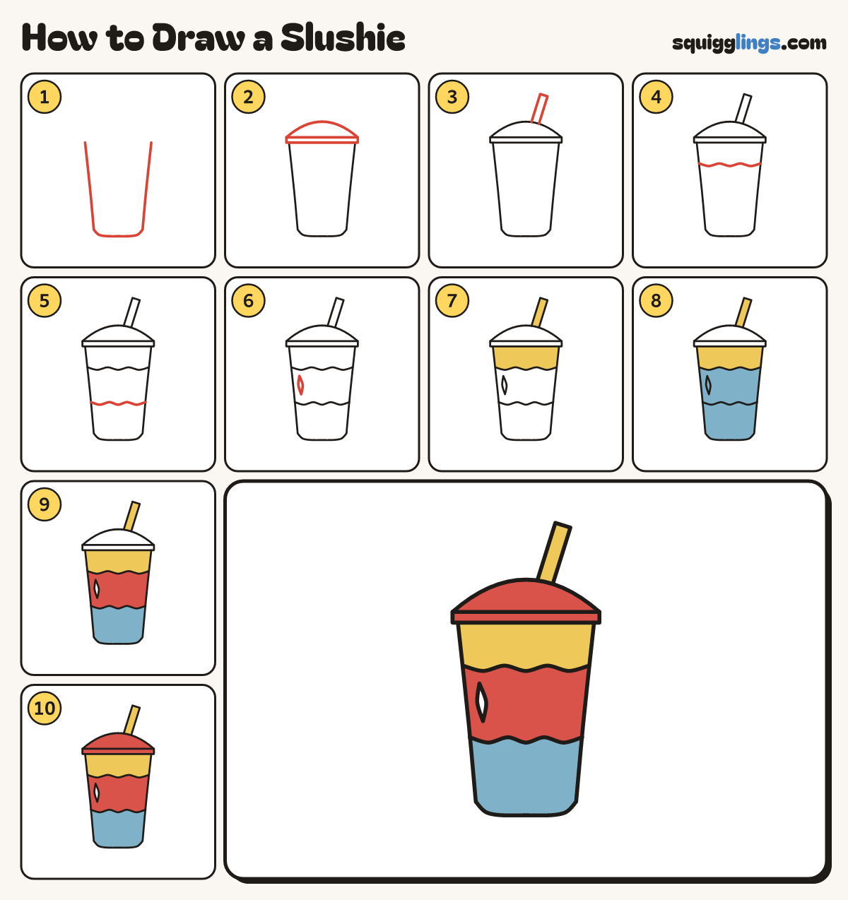 How to Draw a Slushie step by step: all 10 steps in one picture
