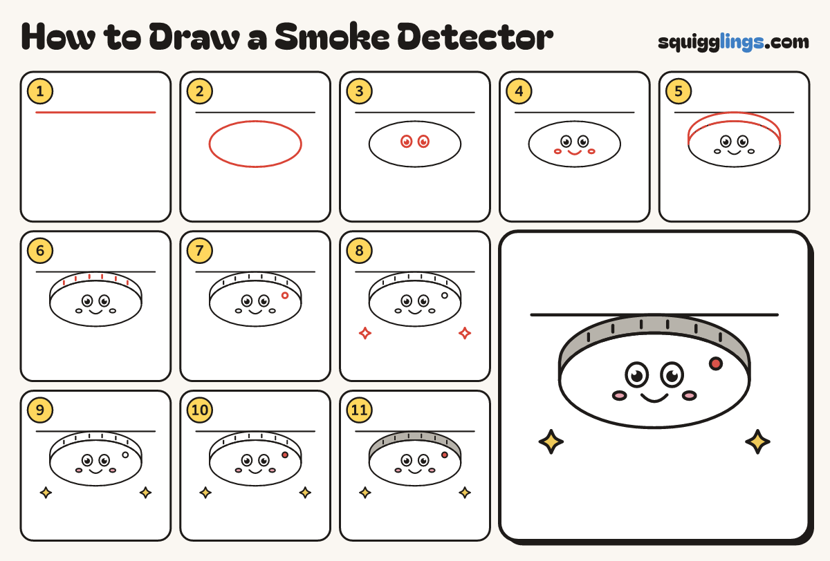 How to Draw a Smoke Detector step by step: all 11 steps in one picture