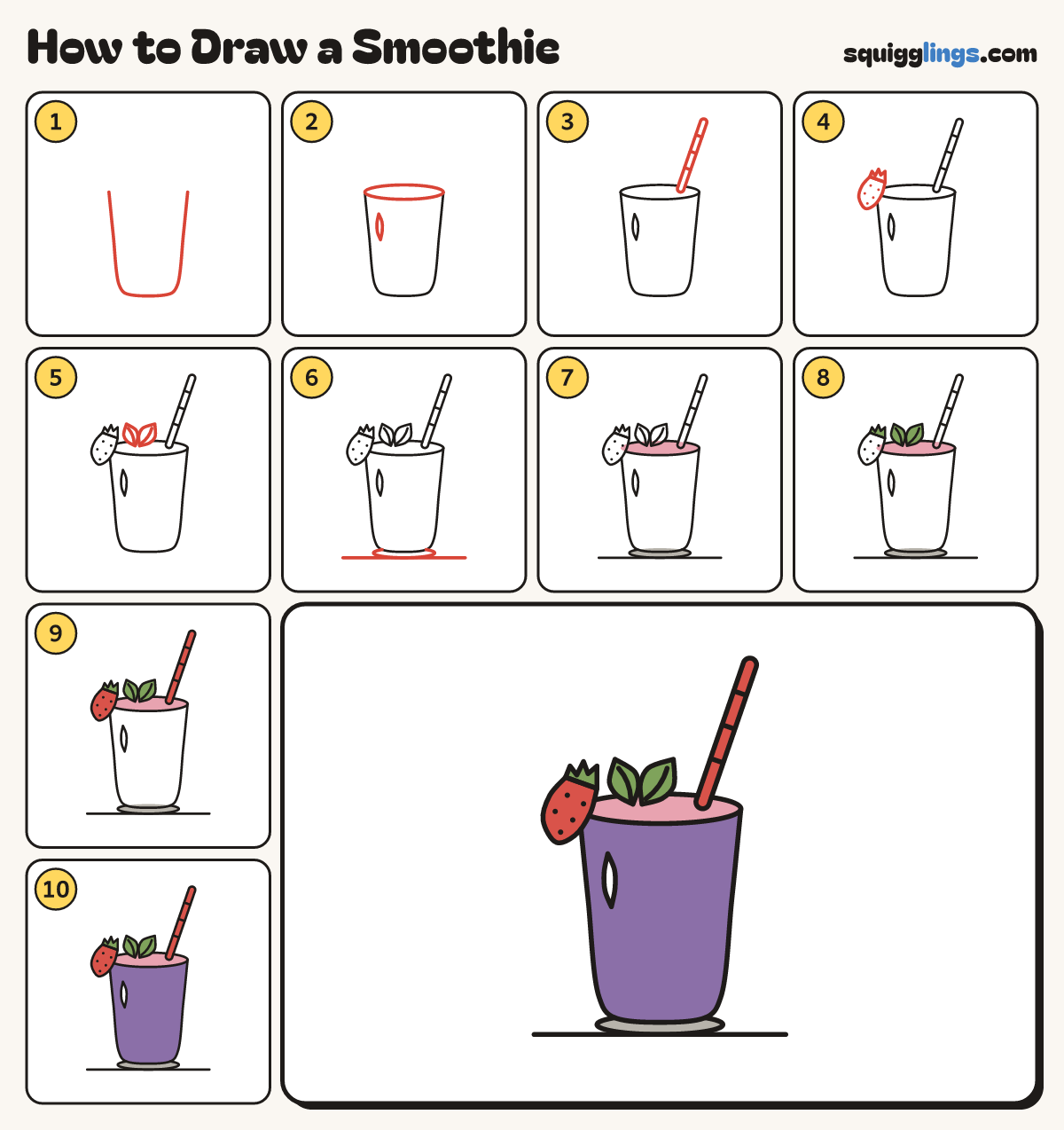 How to Draw a Smoothie step by step: all 10 steps in one picture