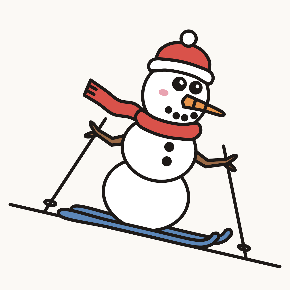Finished drawing of a snowman skiing