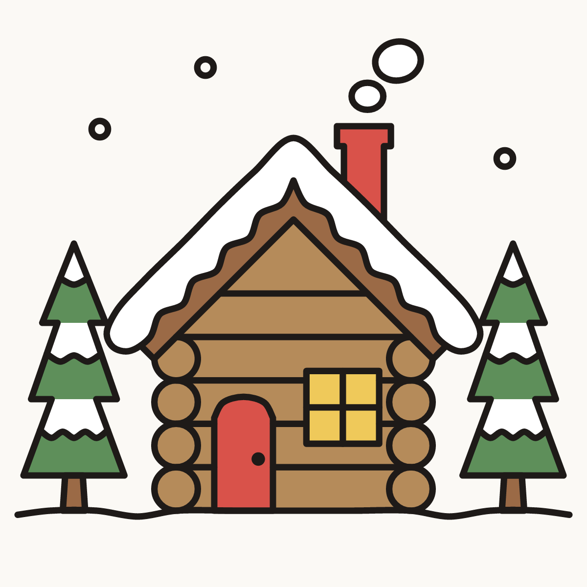Finished drawing of a cabin in snow
