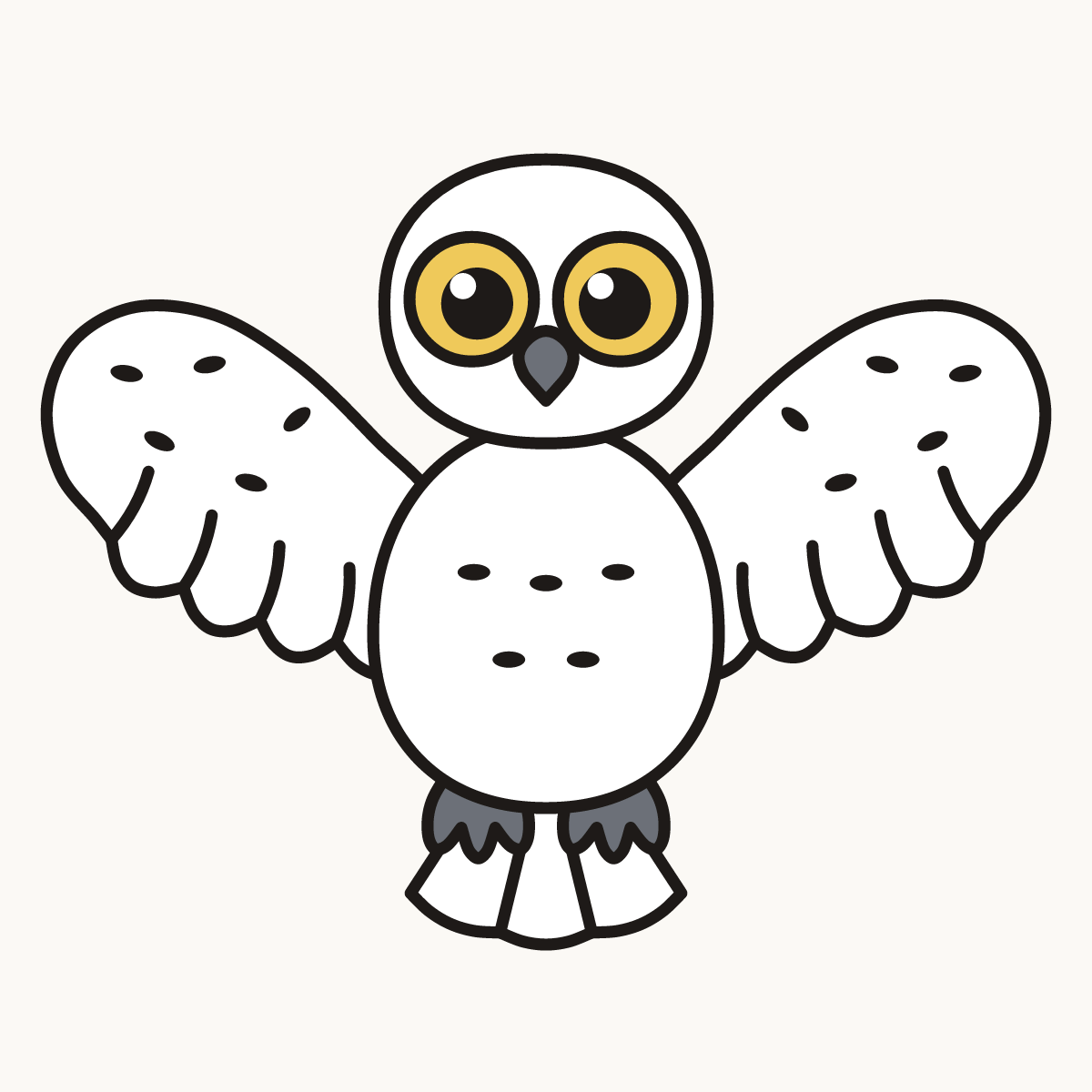 Finished drawing of a flying snowy owl