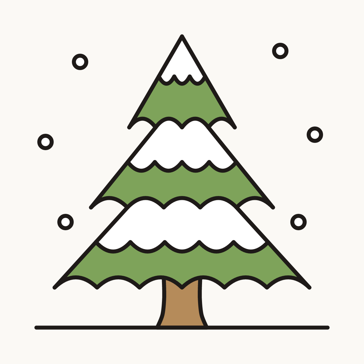 Finished drawing of a snowy pine tree