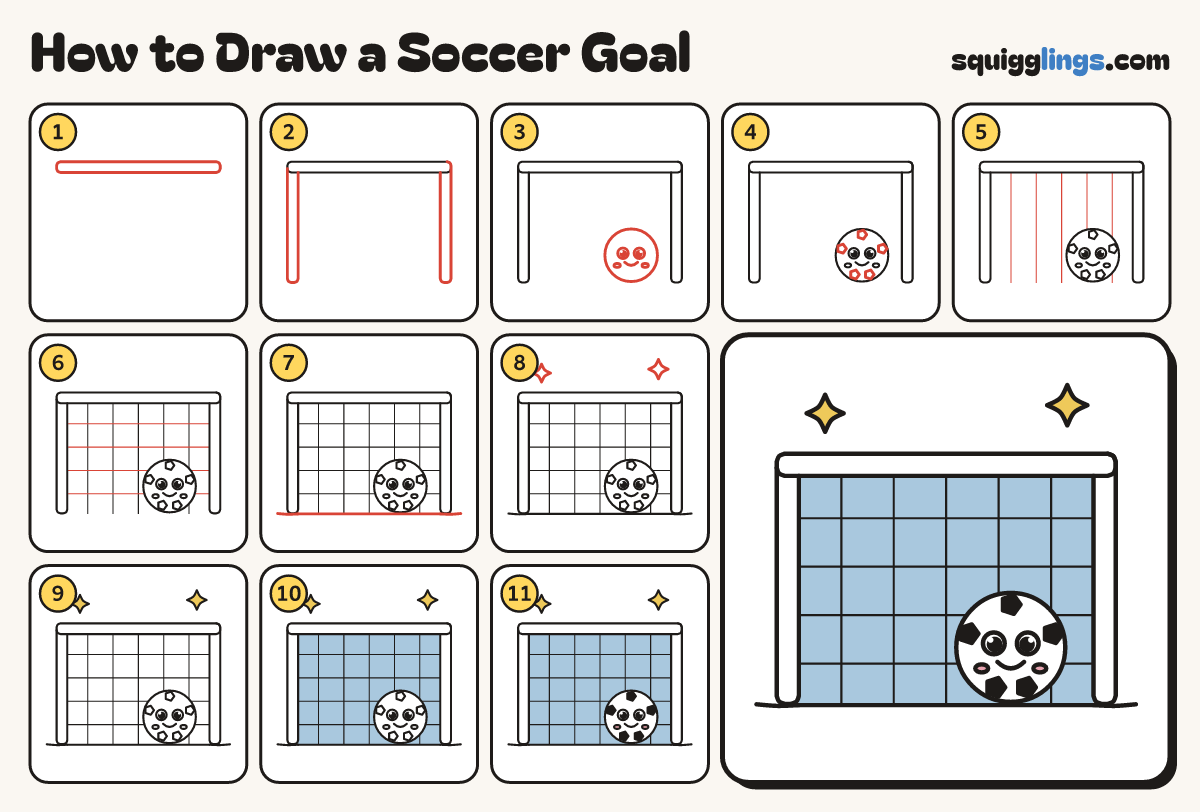 How to Draw a Soccer Goal step by step: all 11 steps in one picture