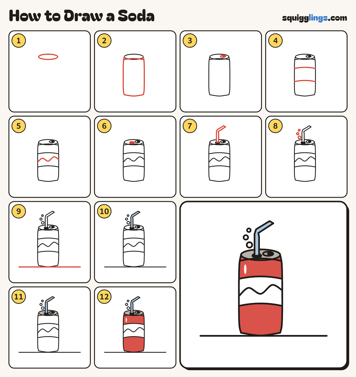 How to Draw a Soda step by step: all 12 steps in one picture