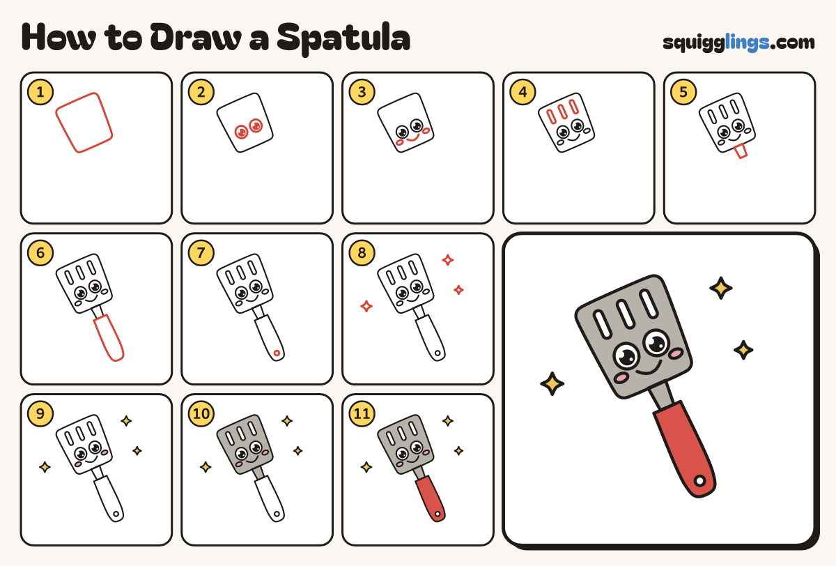 How to Draw a Spatula step by step: all 11 steps in one picture