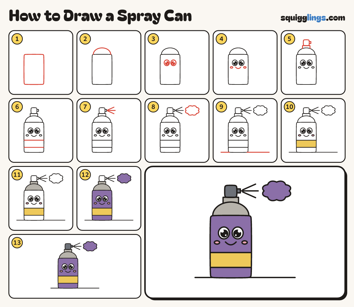 How to Draw a Spray Can step by step: all 13 steps in one picture