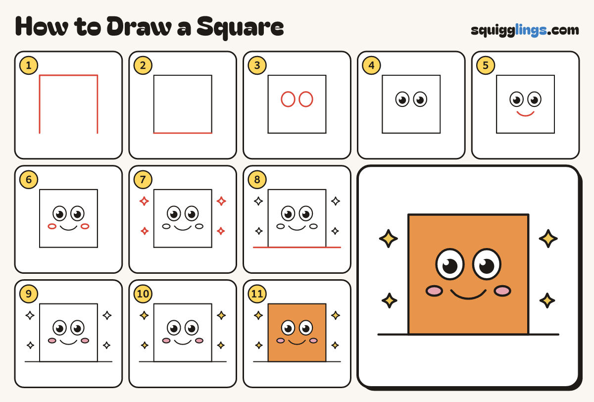 How to Draw a Square step by step: all 11 steps in one picture