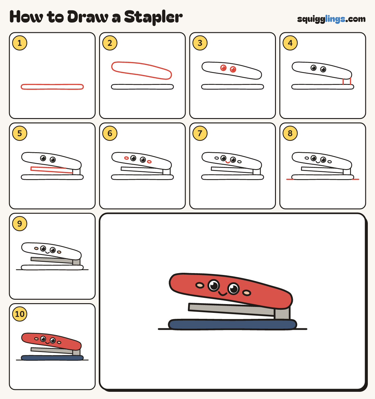 How to Draw a Stapler step by step: all 10 steps in one picture