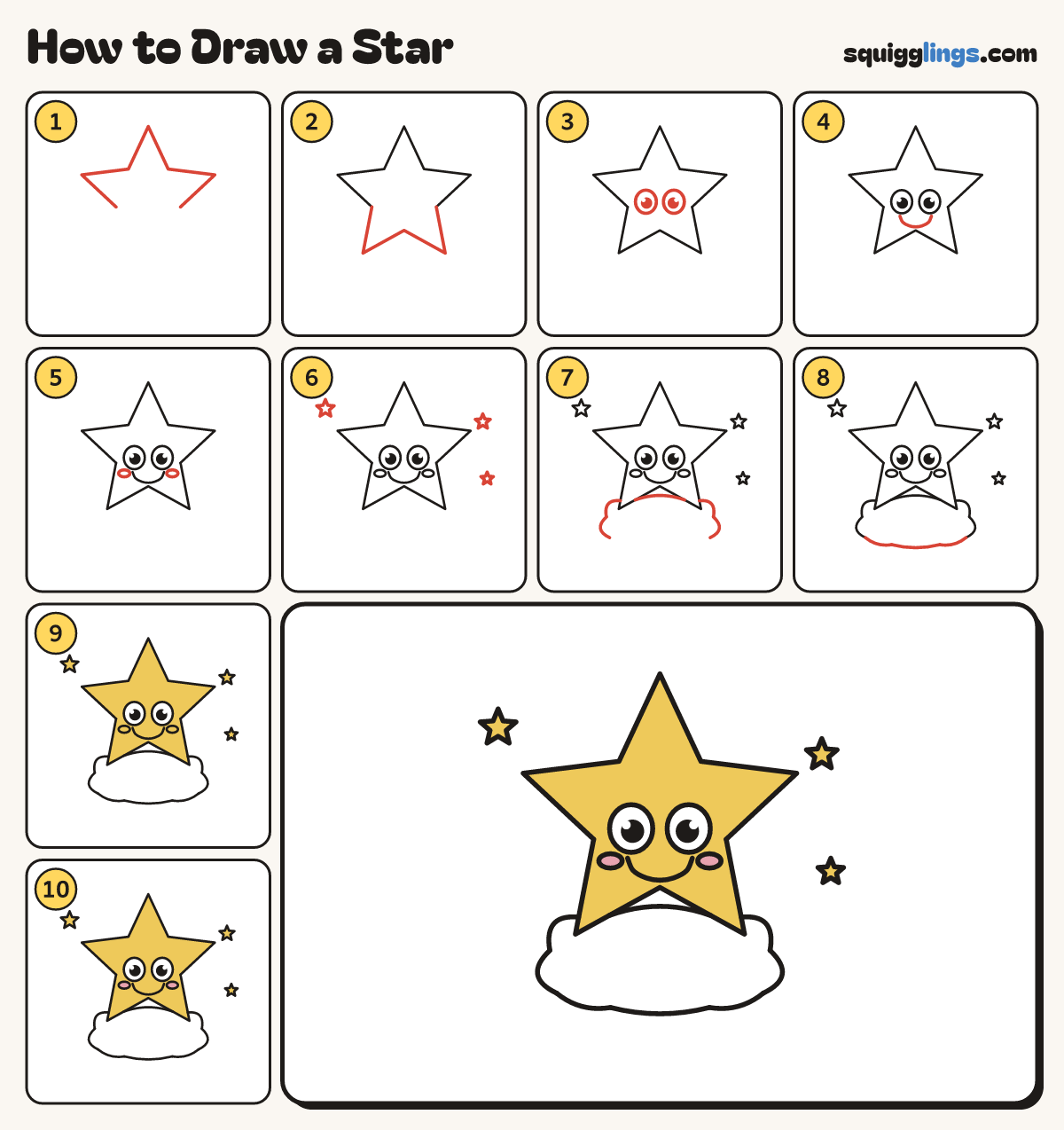 How to Draw a Star step by step: all 10 steps in one picture