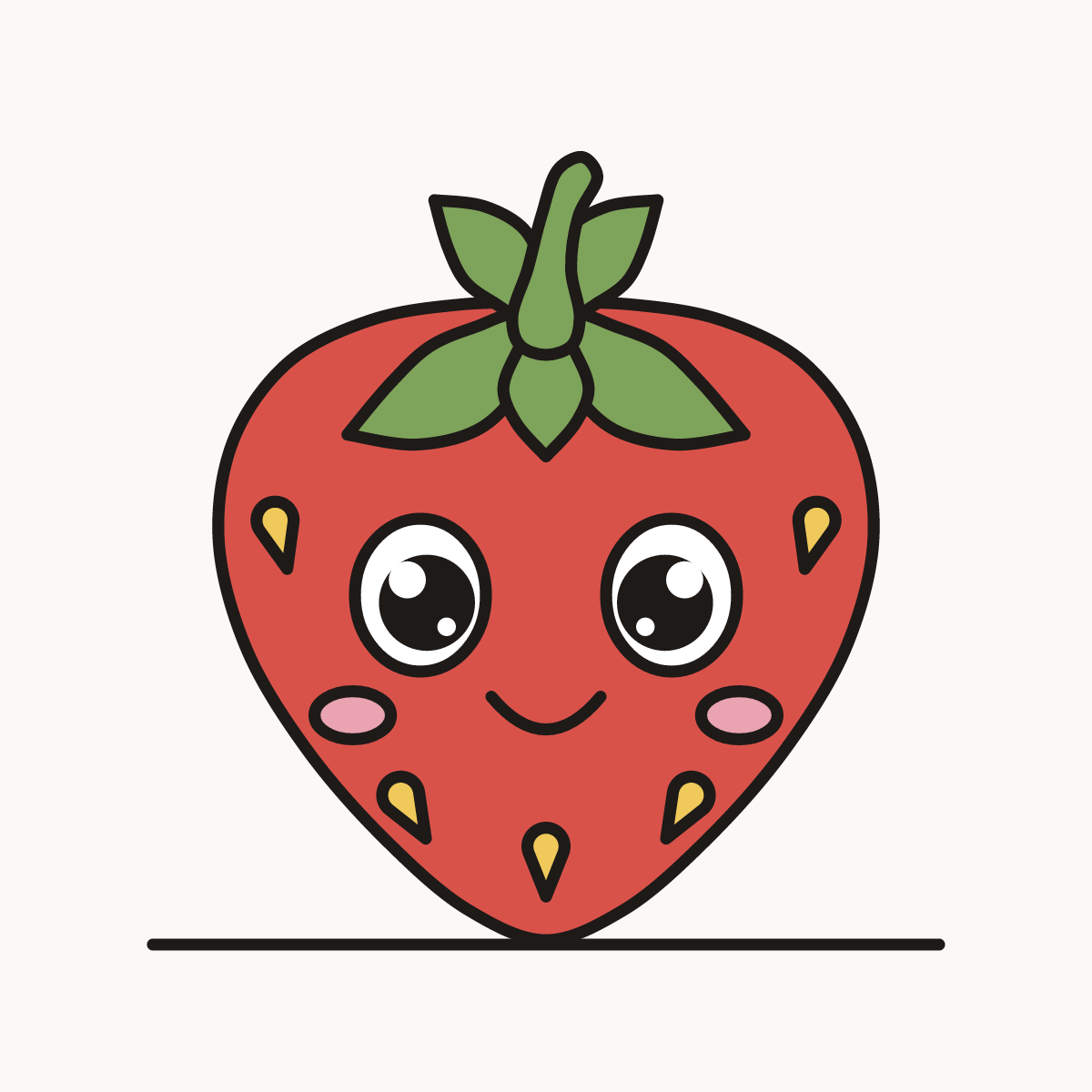 Finished drawing of a strawberry with a face