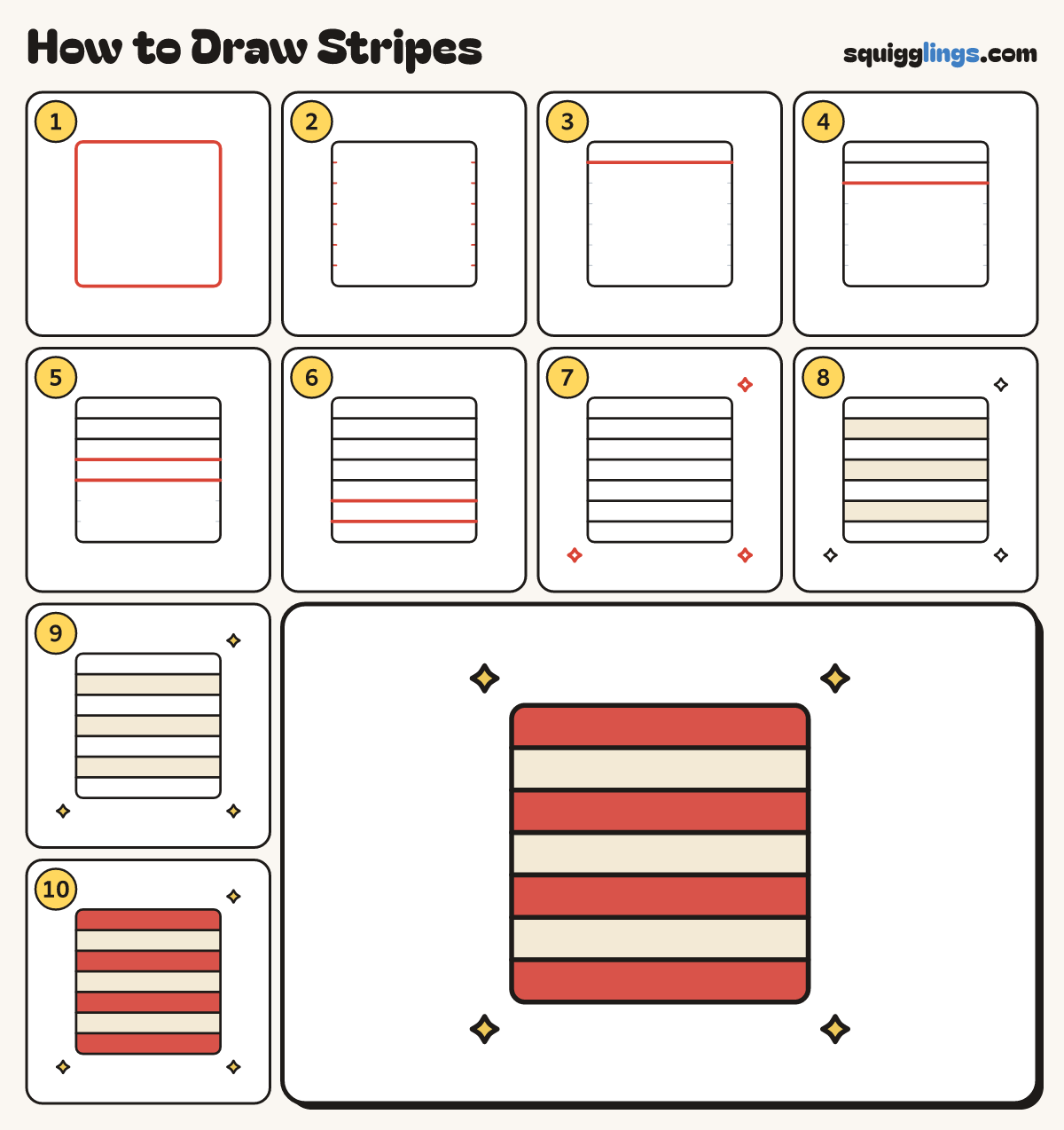 How to Draw Stripes step by step: all 10 steps in one picture