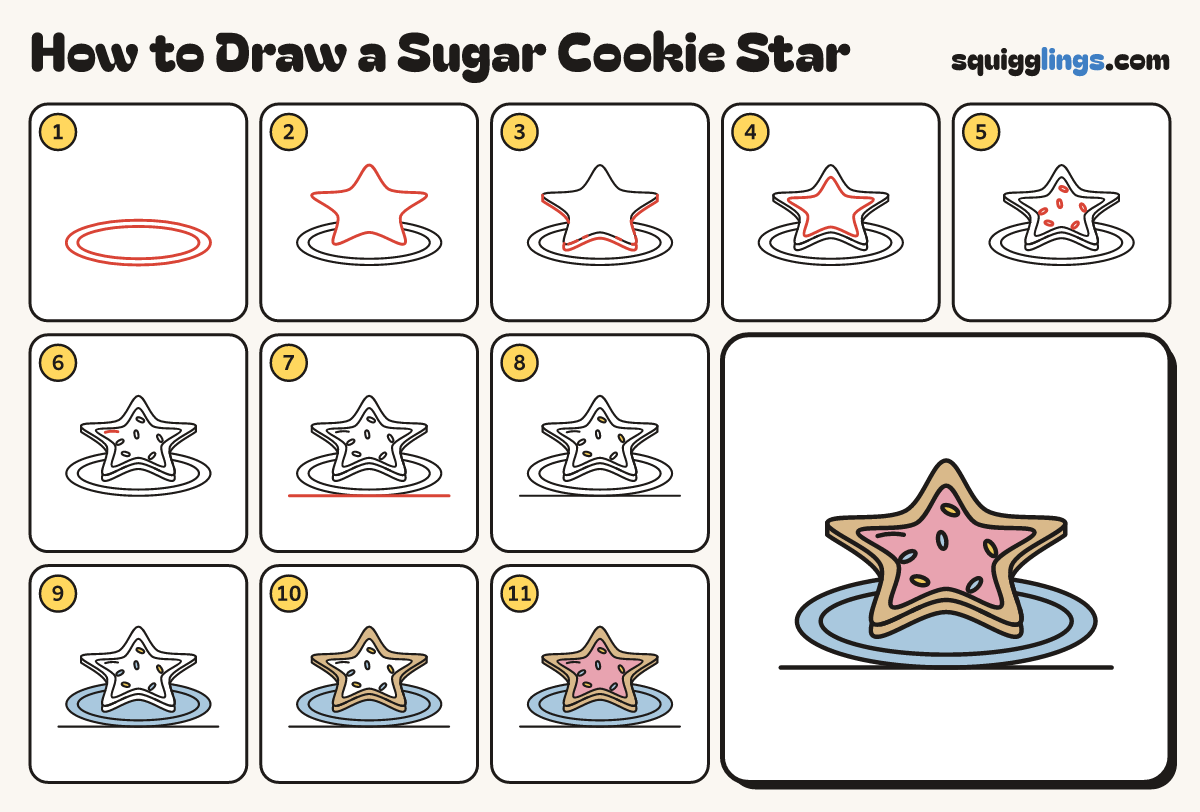 How to Draw a Sugar Cookie Star step by step: all 11 steps in one picture