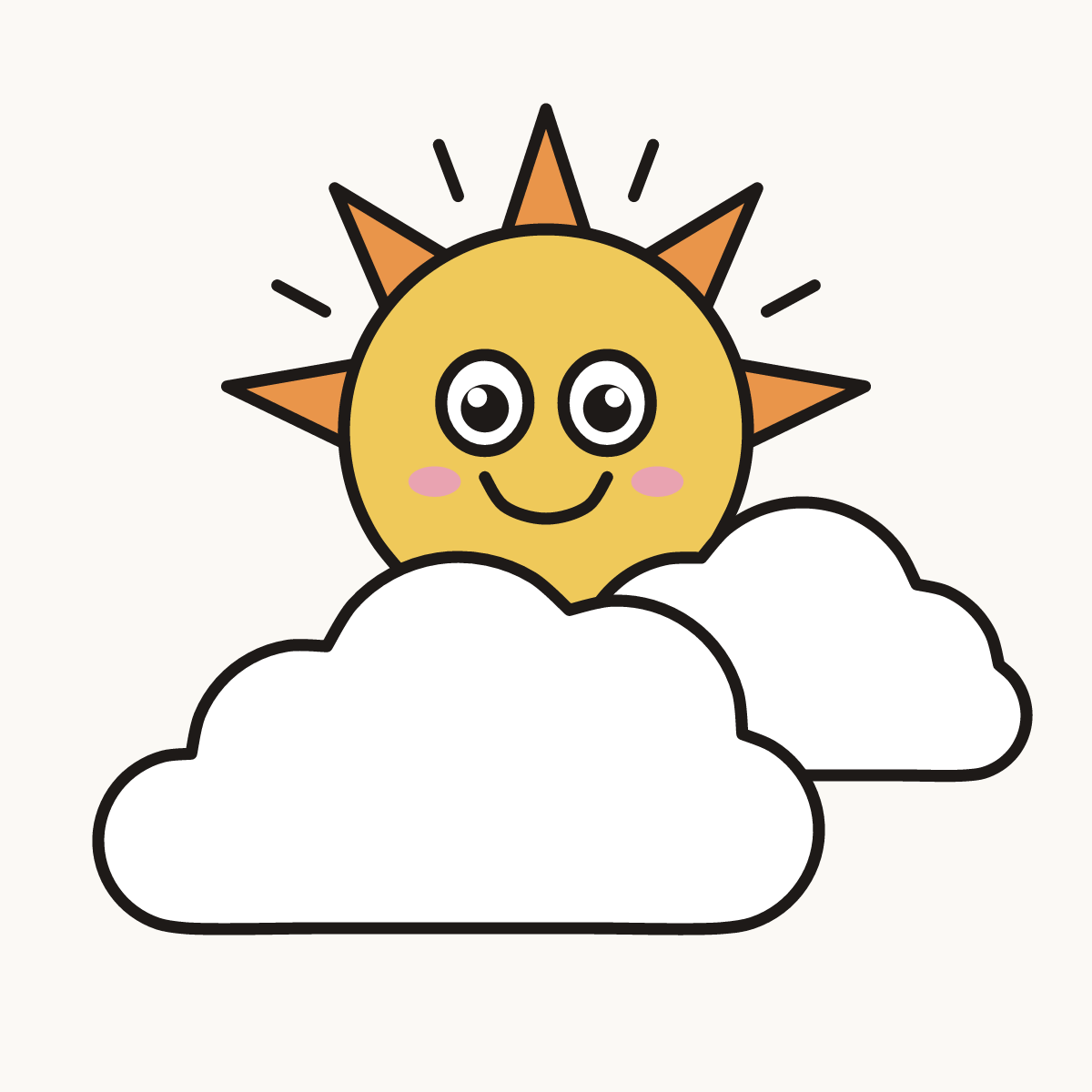 Finished drawing of a sun and clouds