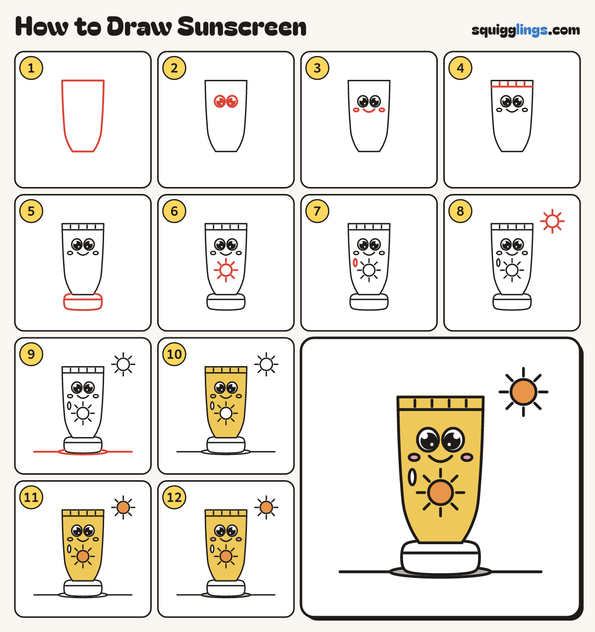 How to Draw Sunscreen step by step: all 12 steps in one picture