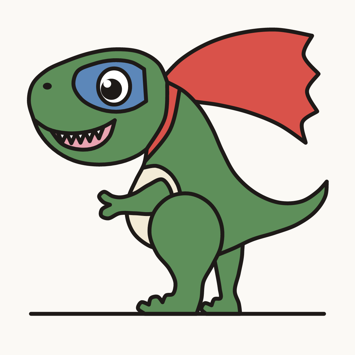 Finished drawing of a superhero dinosaur