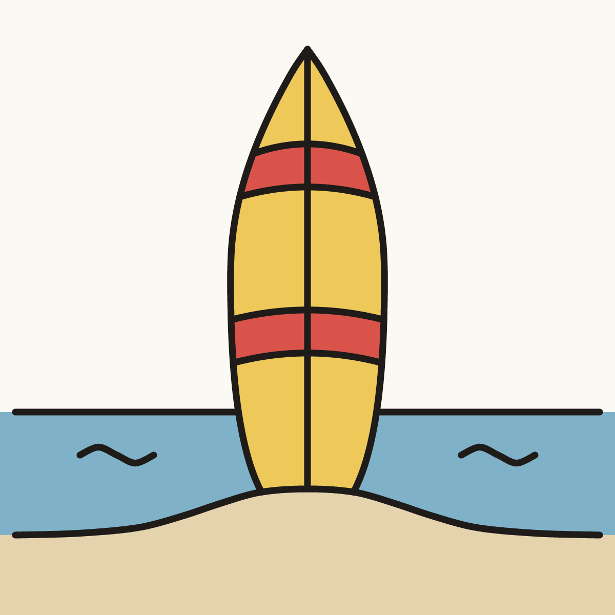 Finished drawing of a surfboard