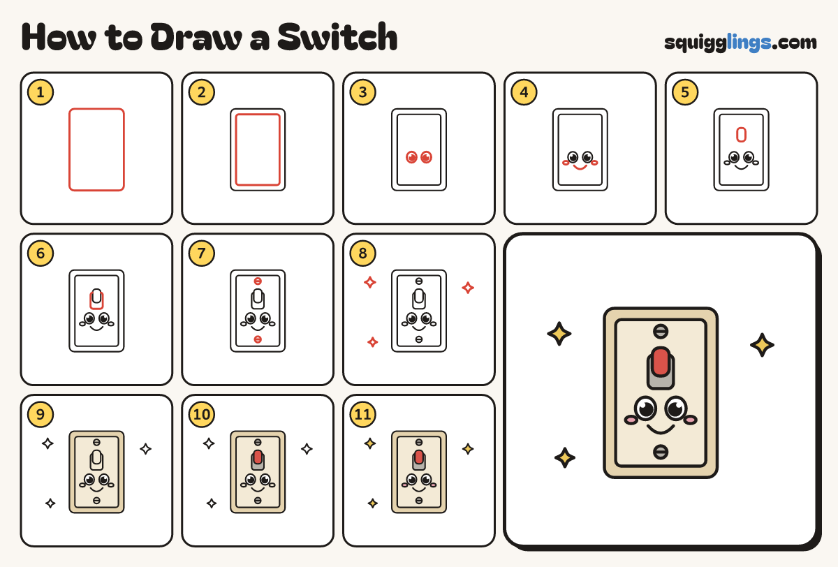 How to Draw a Switch step by step: all 11 steps in one picture