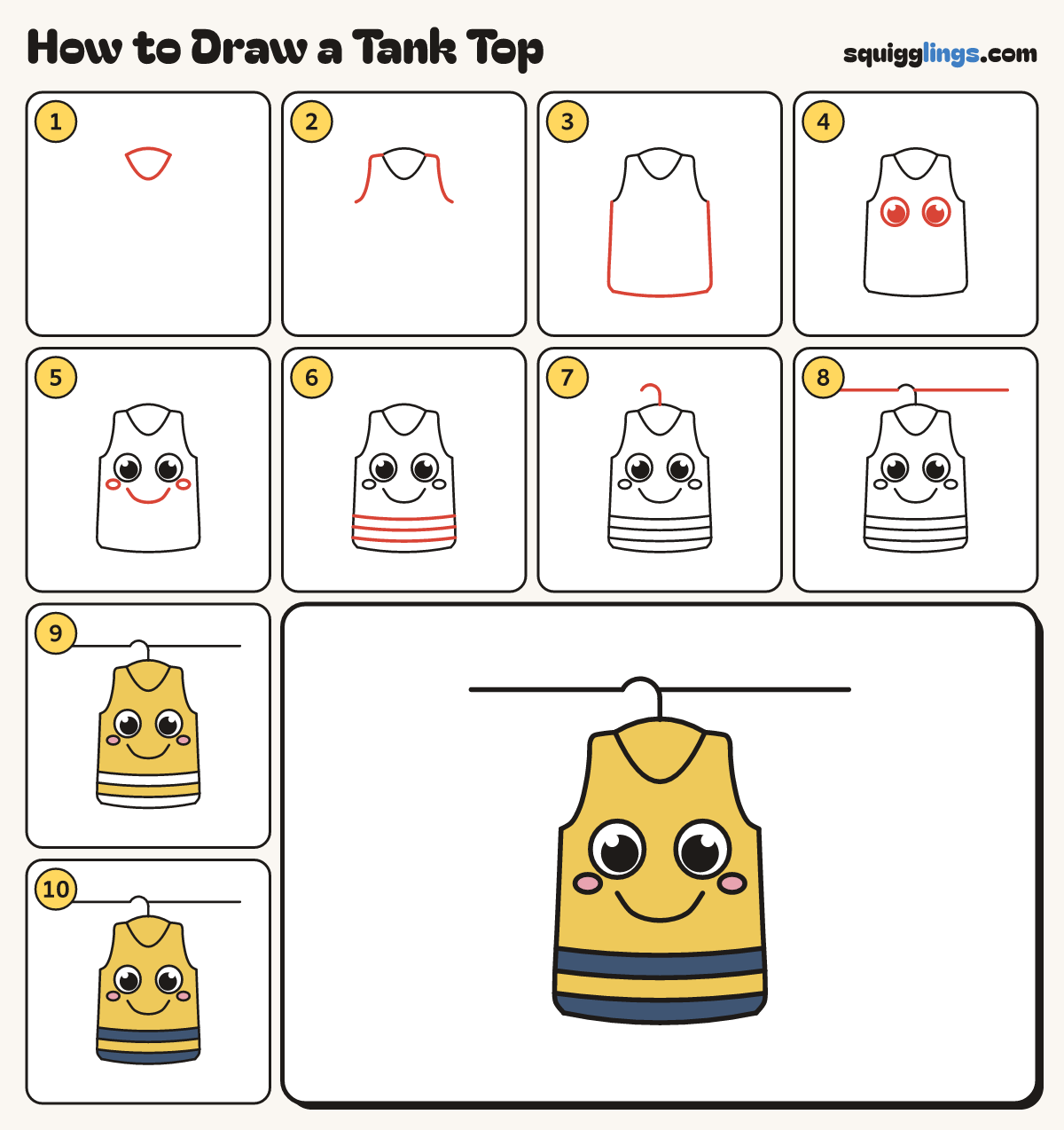 How to Draw a Tank Top step by step: all 10 steps in one picture
