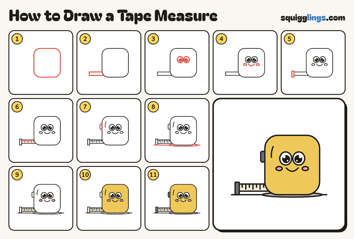How to Draw a Tape Measure step by step: all 11 steps in one picture