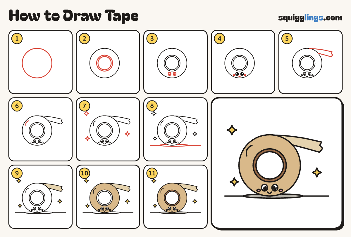 How to Draw Tape step by step: all 11 steps in one picture