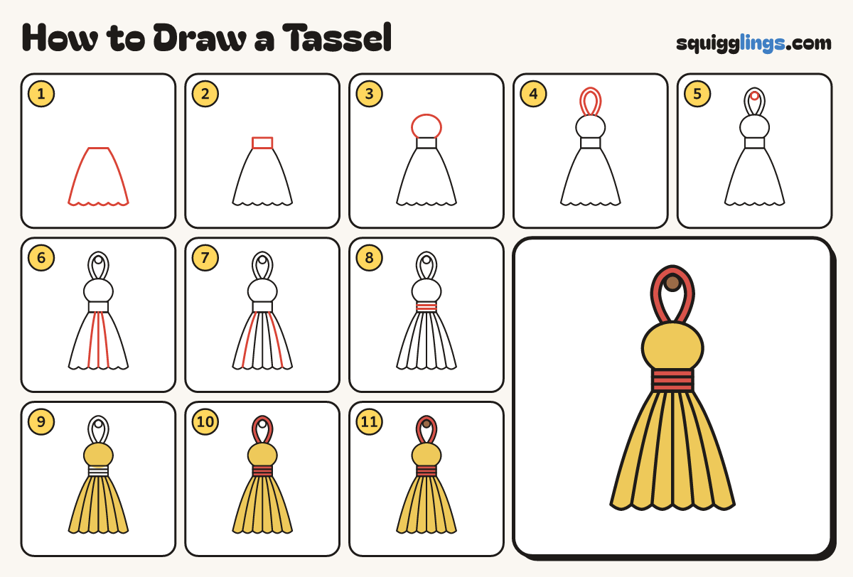How to Draw a Tassel step by step: all 11 steps in one picture