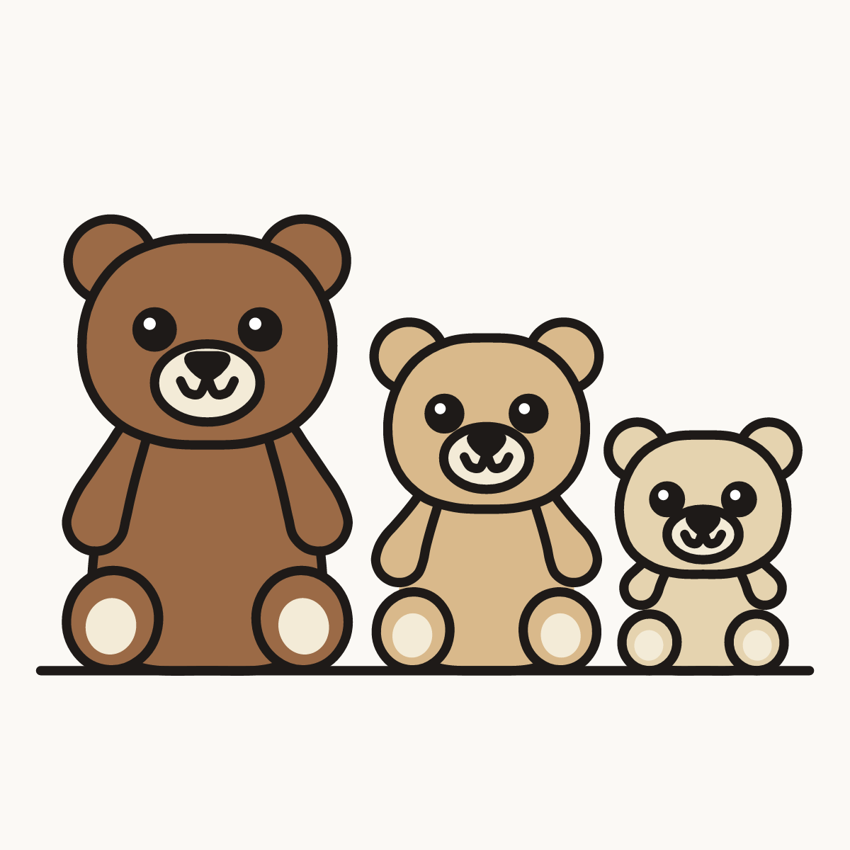 Finished drawing of a teddy bear family