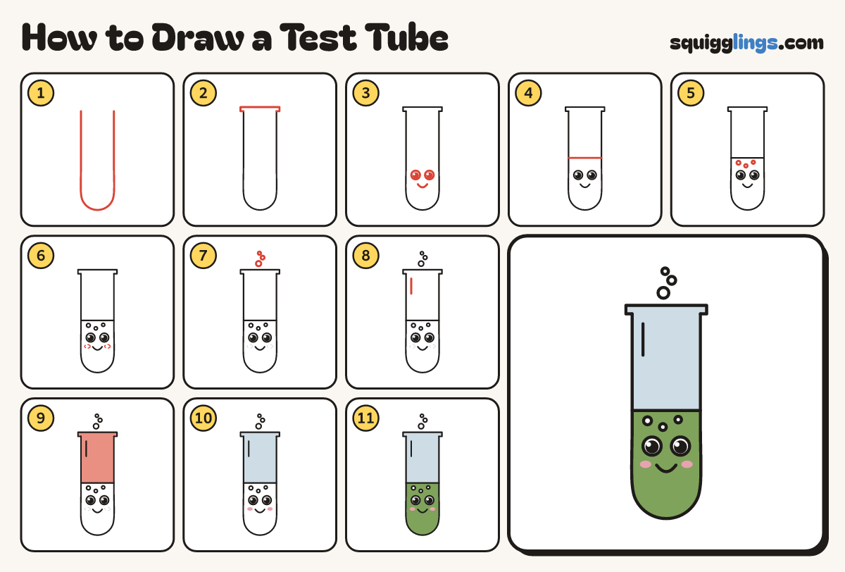 How to Draw a Test Tube step by step: all 11 steps in one picture