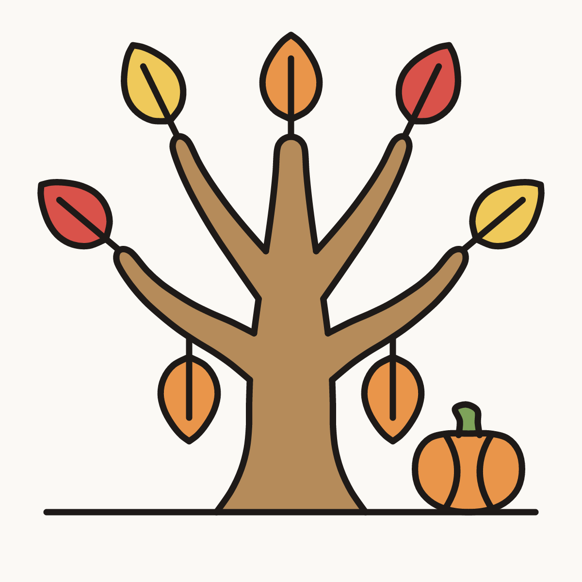 Finished drawing of a Thanksgiving tree