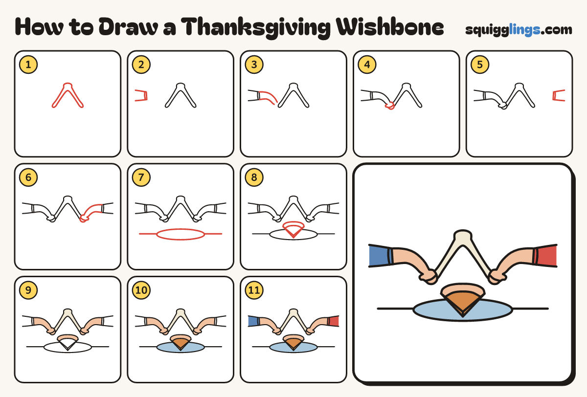 How to Draw a Thanksgiving Wishbone step by step: all 11 steps in one picture