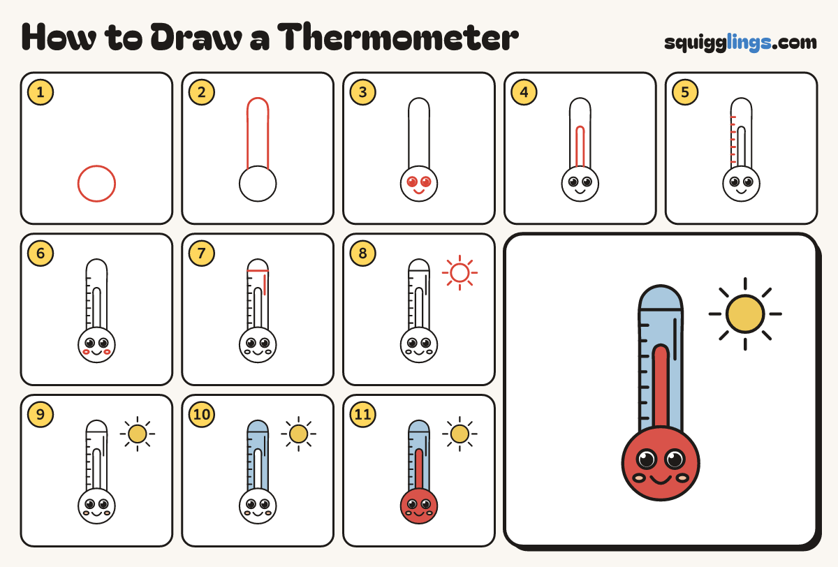 How to Draw a Thermometer step by step: all 11 steps in one picture